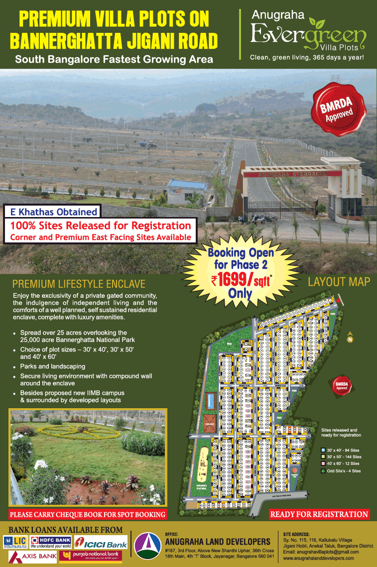 Booking open for Phase 2 Rs 1699 sqft only at Anugraha Evergreen, Bangalore